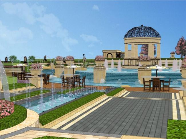 SketchUp Residential Landscape Model in Classical Style