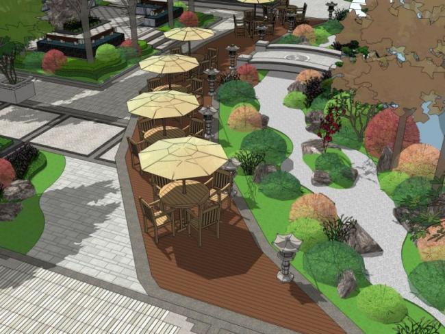 SketchUp Landscape Model: Commercial Spaces with Chinese Style Design