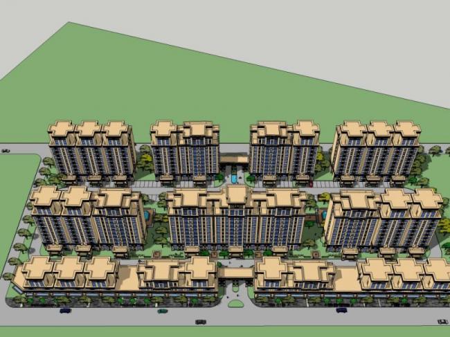 Classical-Style High-Rise Residential Complex SketchUp Model