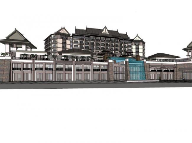Multi-Story Southeast Asian Style Hotel Model in SketchUp