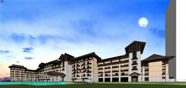SketchUp Model of a Multi-Story Mountain Hotel in Traditional Chinese Style