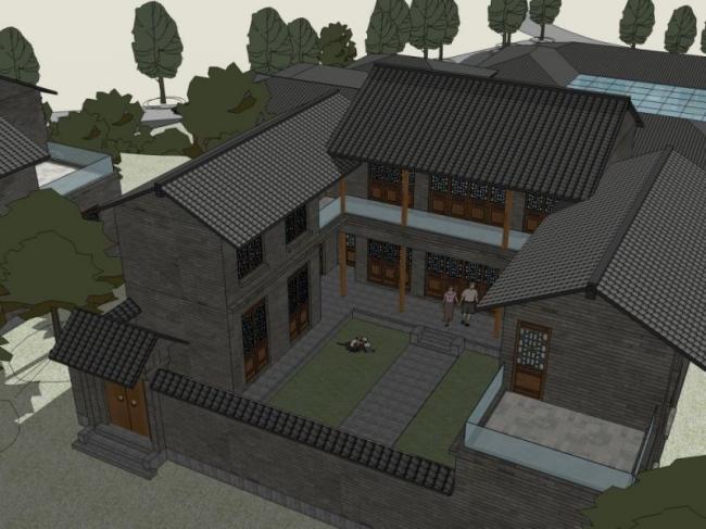 SketchUp Multi-Story Hotel Model Featuring Traditional Chinese Design