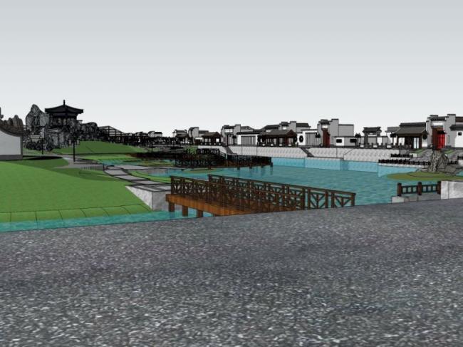 SketchUp Landscape Design: Chinese-Style Waterfront Model
