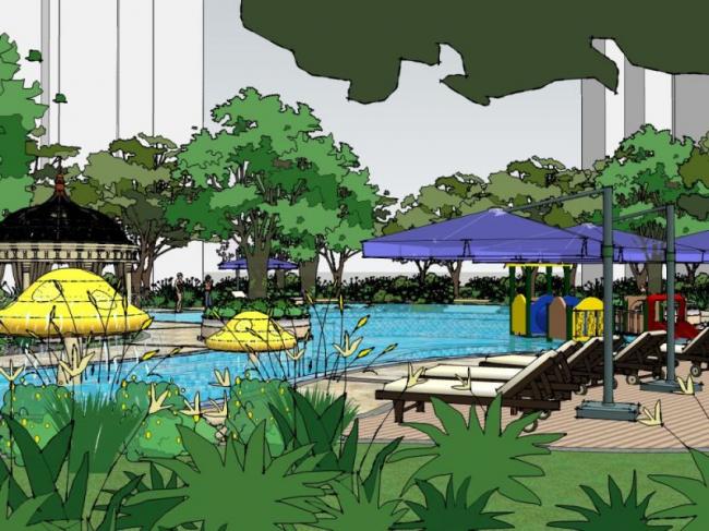 Classical Style Swimming Pool Landscape Model in SketchUp