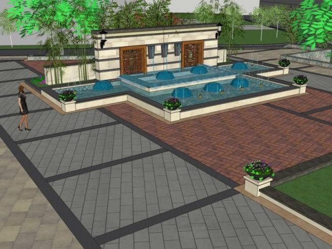 Modern Chinese-Style Residential Landscape Model in SketchUp