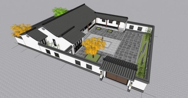 SketchUp Residential Design | Multi-Story Chinese-Style Courtyard Home