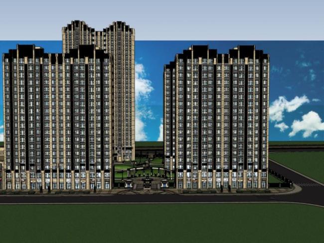 SketchUp Model: Classic High-Rise Residential Building with Ground Floor Commercial Space