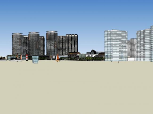 SketchUp Complex Model: Multi-Story Commercial, Office, and Modern Residential Building