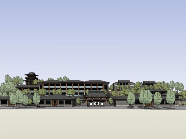 SketchUp Hotel Model | Low-Rise Chinese-Style Design