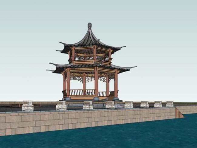 Chinese-Style Pavilion Sketch Model in SketchUp