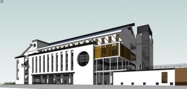 SketchUp Business Model: Modern Multi-Story Chinese-Style Cafeteria