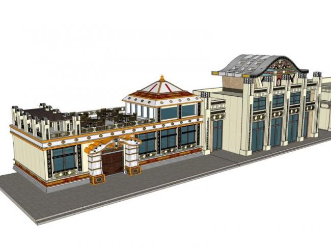 SketchUp Business Model: Classic-Style Low-Rise Restaurant Design