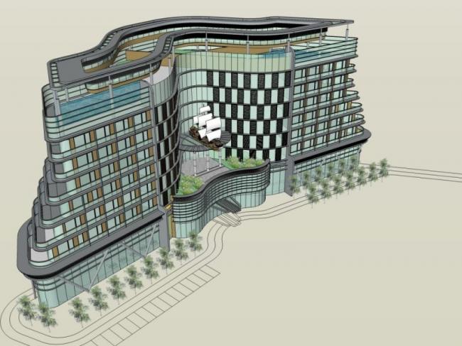 Modern Multi-Story Hotel Model in SketchUp