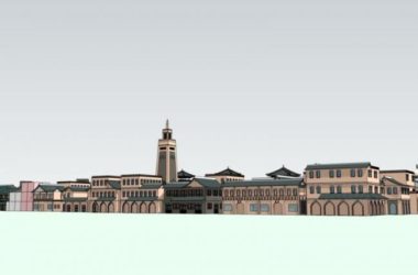SketchUp Business Model: Multi-Story Commercial Street with Chinese Architectural Style-BIM WORLD