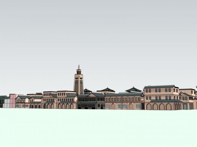SketchUp Business Model: Multi-Story Commercial Street with Chinese Architectural Style