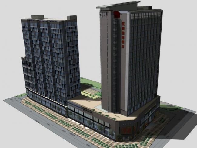Modern High-Rise Hotel Model in SketchUp