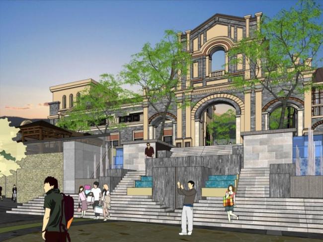 SketchUp Business Model: Multi-Story Commercial Street in Chinese Style