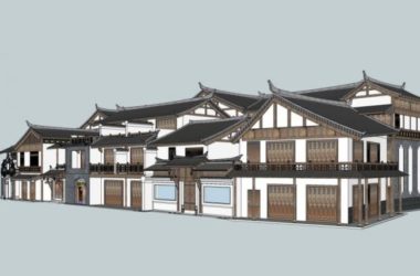 SketchUp Business Model: Multi-Story Commercial Building with Chinese Architectural Style-BIM WORLD