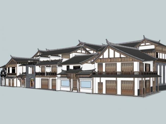 SketchUp Business Model: Multi-Story Commercial Building with Chinese Architectural Style