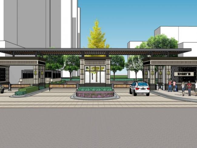 SketchUp Business Model: Modern Commercial Square Design