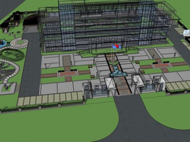 Modern Multi-Story Office Building Model in SketchUp