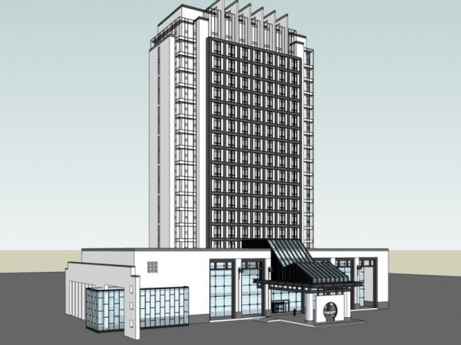 Modern Chinese High-Rise Hotel Model in SketchUp