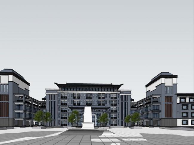 Multi-Story School Campus Model in Chinese Architectural Style | SketchUp Design