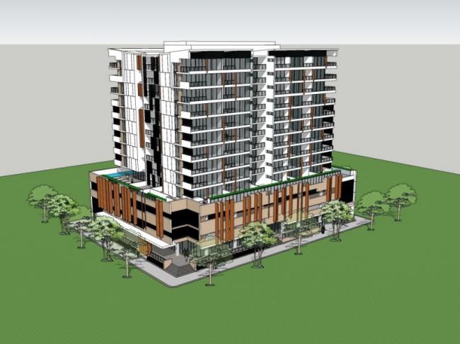 Modern High-Rise Residential Building with Ground Floor Commercial Space | SketchUp Model