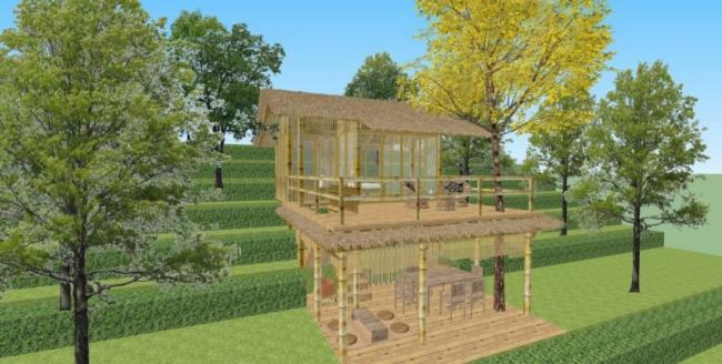 Classical Style Bamboo House Landscape Model in SketchUp