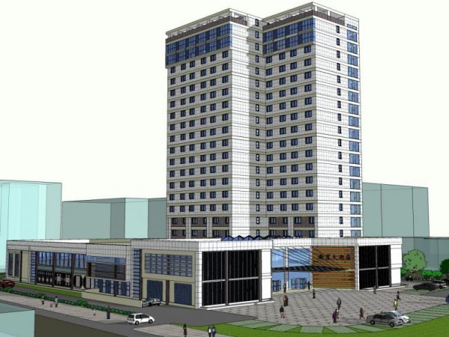 Modern High-Rise Hotel Model in SketchUp