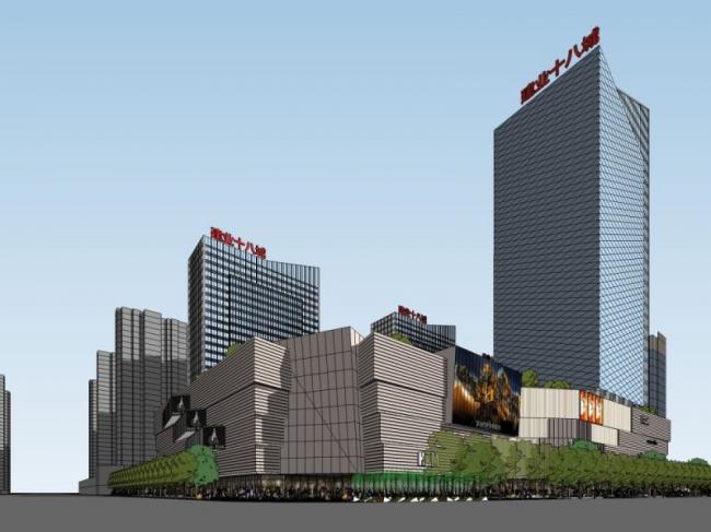 SketchUp Complex Model: Multi-Story Commercial Complex Featuring Office Building and Modern Hotel Design