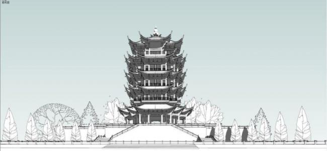 SketchUp Model of Ancient Chinese Architecture: Multi-Story Yellow Crane Tower with Attic