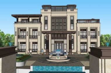 SketchUp Business Model: Multi-Story Classical Style Clubhouse Design-BIM WORLD