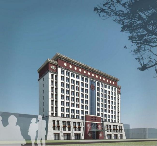 Tibetan-Inspired High-Rise Office Building Model in SketchUp