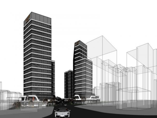 SketchUp Complex Model: Modern High-Rise Office, Shopping Center, and Multi-Story Commercial Building