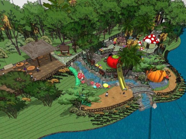 SketchUp Landscape Design: Children's Play Area in a Classic Park Setting