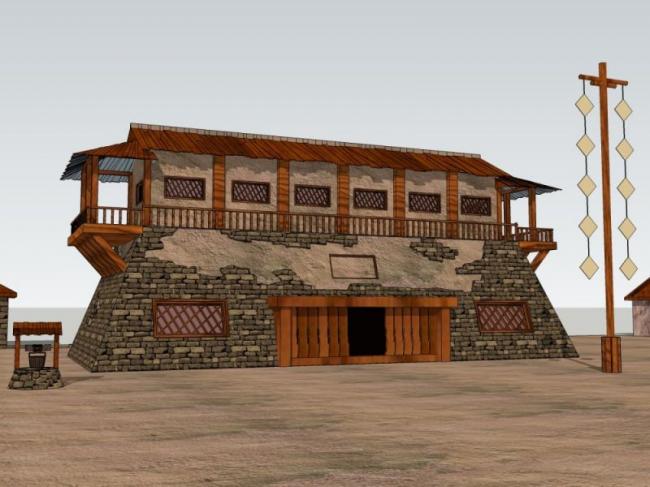 SketchUp Model of a Multi-Story Chinese Post Station in Ancient Architectural Style