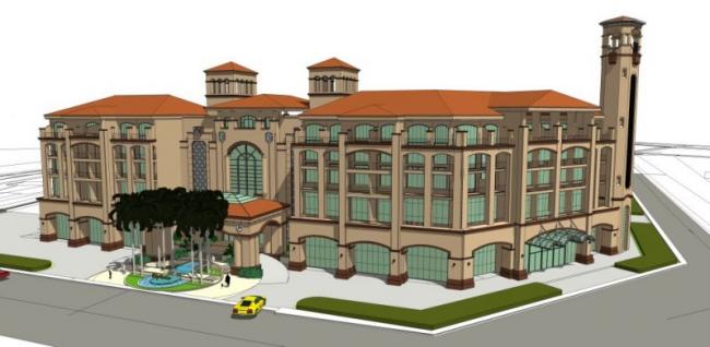Multi-Story Spanish Classical Style Hotel Model in SketchUp