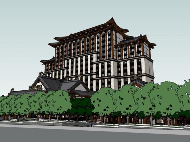 SketchUp Hotel Model: High-Rise Chinese-Style Design for Nanhu Desheng Hotel Bidding Proposal