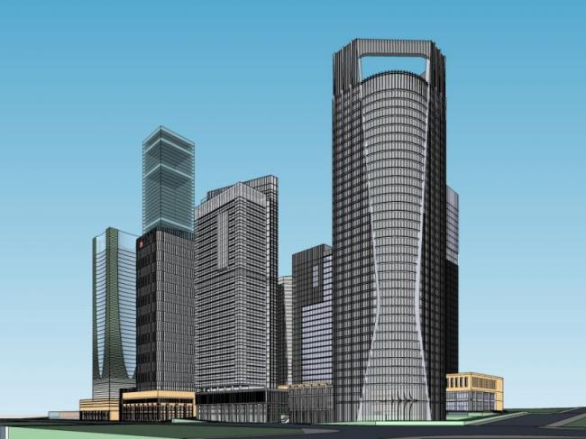 SketchUp Model of a Modern High-Rise Office and Financial Center