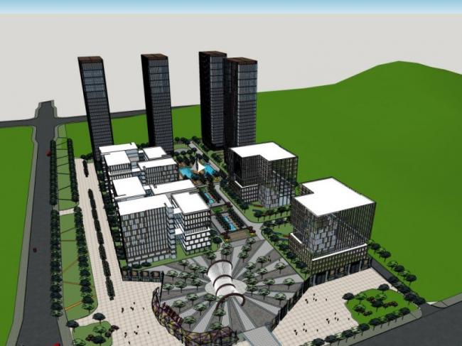 SketchUp Complex Model: Multi-Story High-Rise Office, Hotel, Commercial, and Modern Apartment Building
