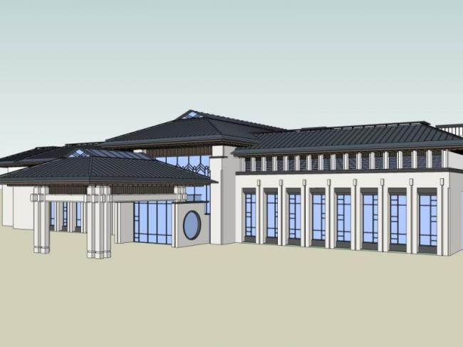 SketchUp Multi-Story Hotel Model Featuring Traditional Chinese Architecture
