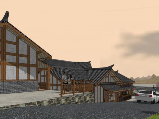 SketchUp Business Model: Multi-Story Chinese-Style Commercial Street Design