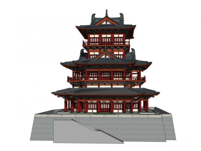 SketchUp Model of Traditional Chinese Multi-Story Attic Architecture