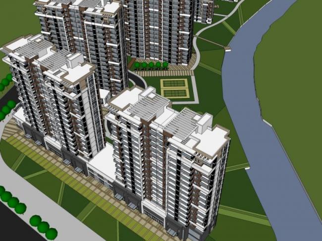 Modern High-Rise Residential Complex | SketchUp Model Preview