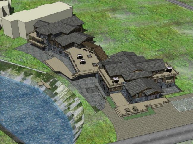 SketchUp Multi-Story Hotel Model Featuring Traditional Chinese Architecture