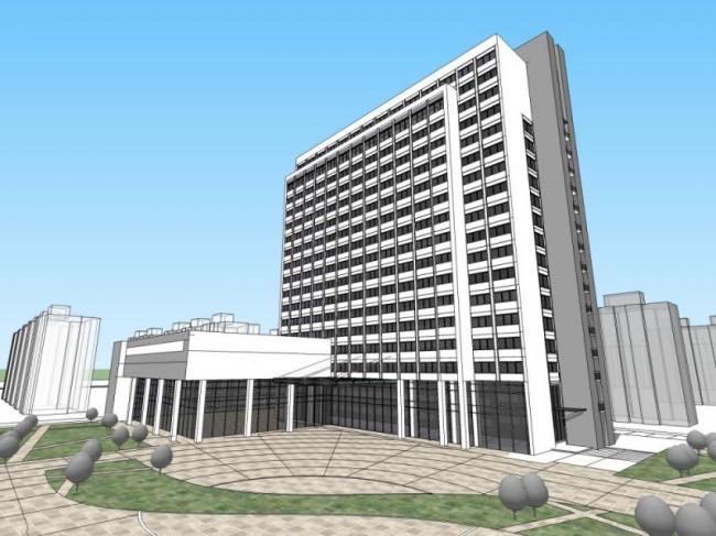 Modern Multi-Story Hotel Model in SketchUp
