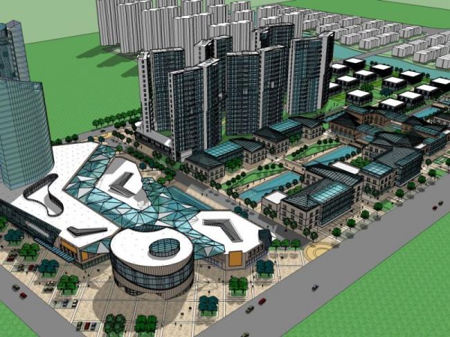 SketchUp Complex Model: Modern Multi-Story High-Rise Office, Hotel, Commercial, and Residential Building