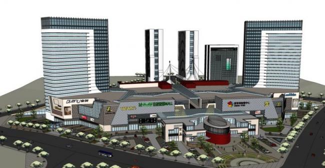 SketchUp Complex Model: Modern High-Rise Office, Hotel, and Ground-Floor Commercial Building