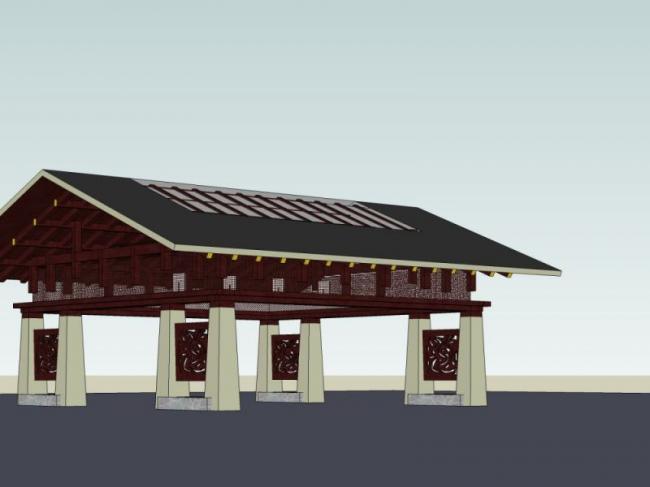 Chinese-Style Pavilion Sketch Model in SketchUp